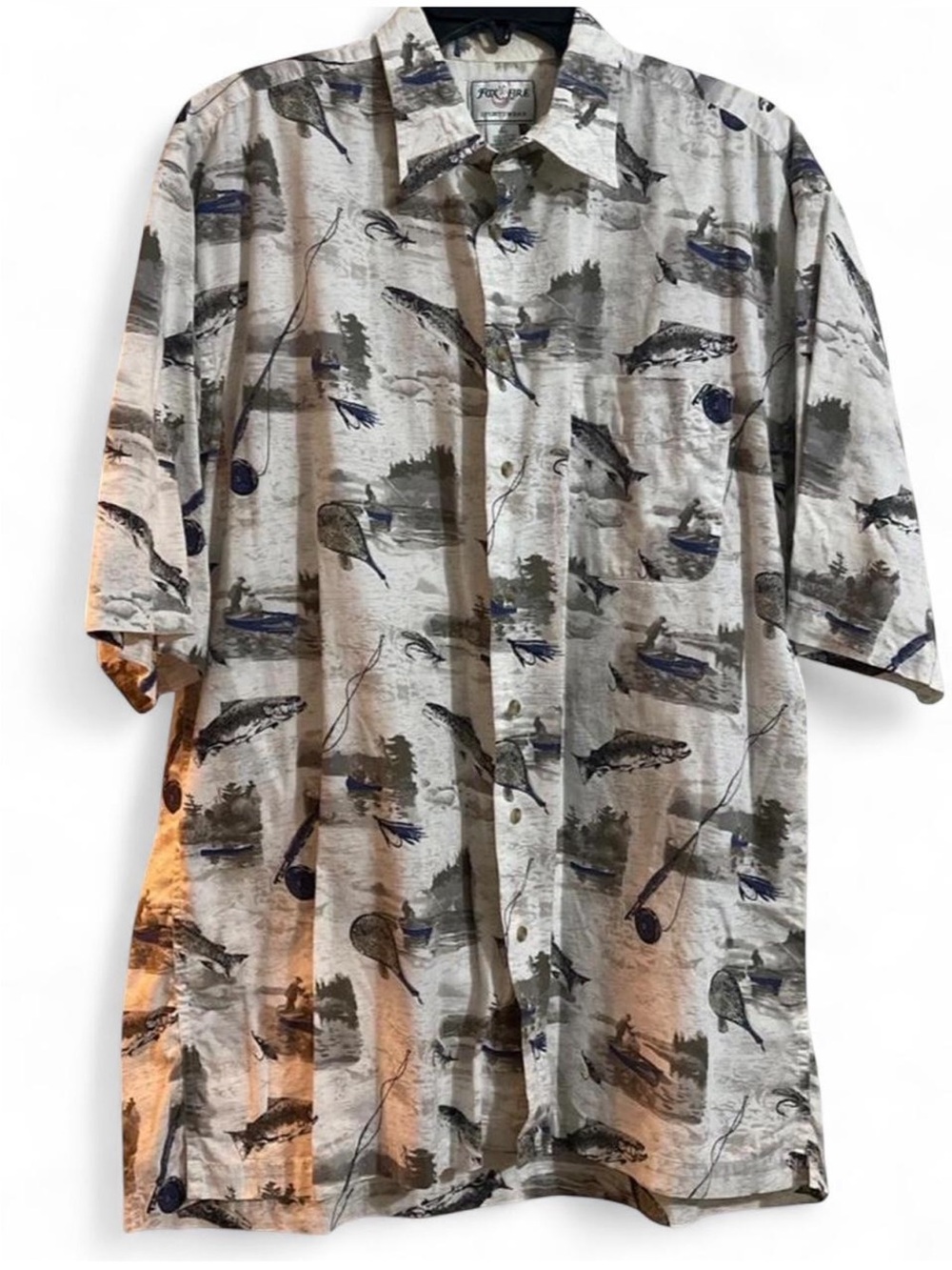 Fox Fire Men’s Short Sleeve Fishing Print Shirt XL Tall